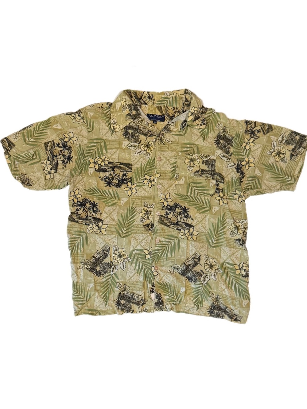Hathaway Classic Men’s Size Large Beige Floral Hawaiian Button-Up Shirt